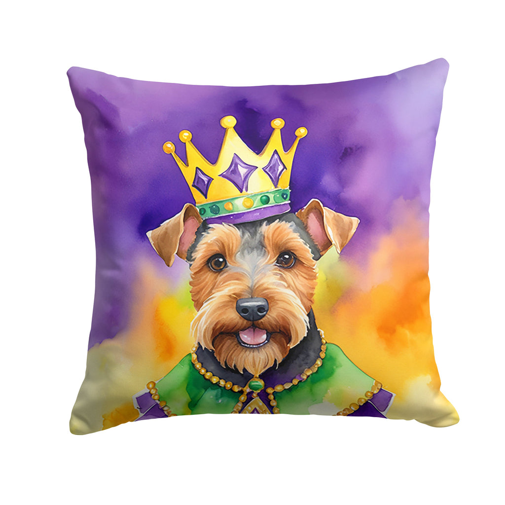 Welsh Terrier King of Mardi Gras Decorative Throw Pillow 14x14 Indoor Outdoor Accent Cushion, Fabric Cover with Insert for Sofa, Bed, Porch & Living Room