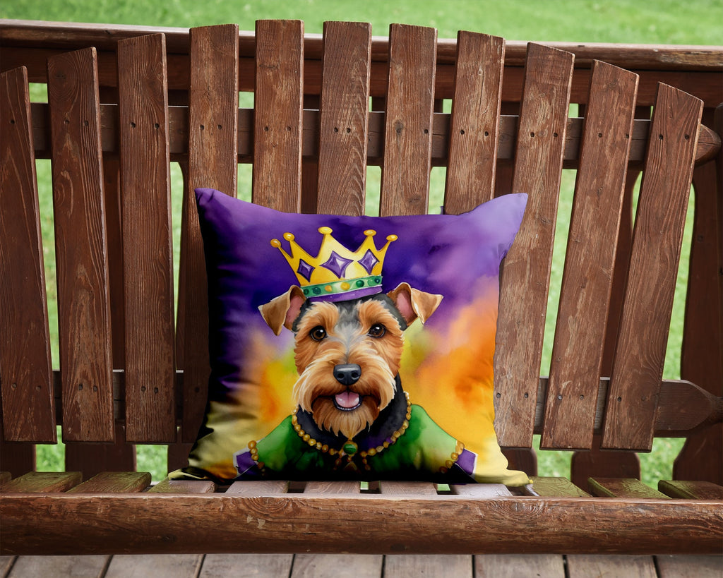 Welsh Terrier King of Mardi Gras Decorative Throw Pillow 14x14 Indoor Outdoor Accent Cushion, Fabric Cover with Insert for Sofa, Bed, Porch & Living Room