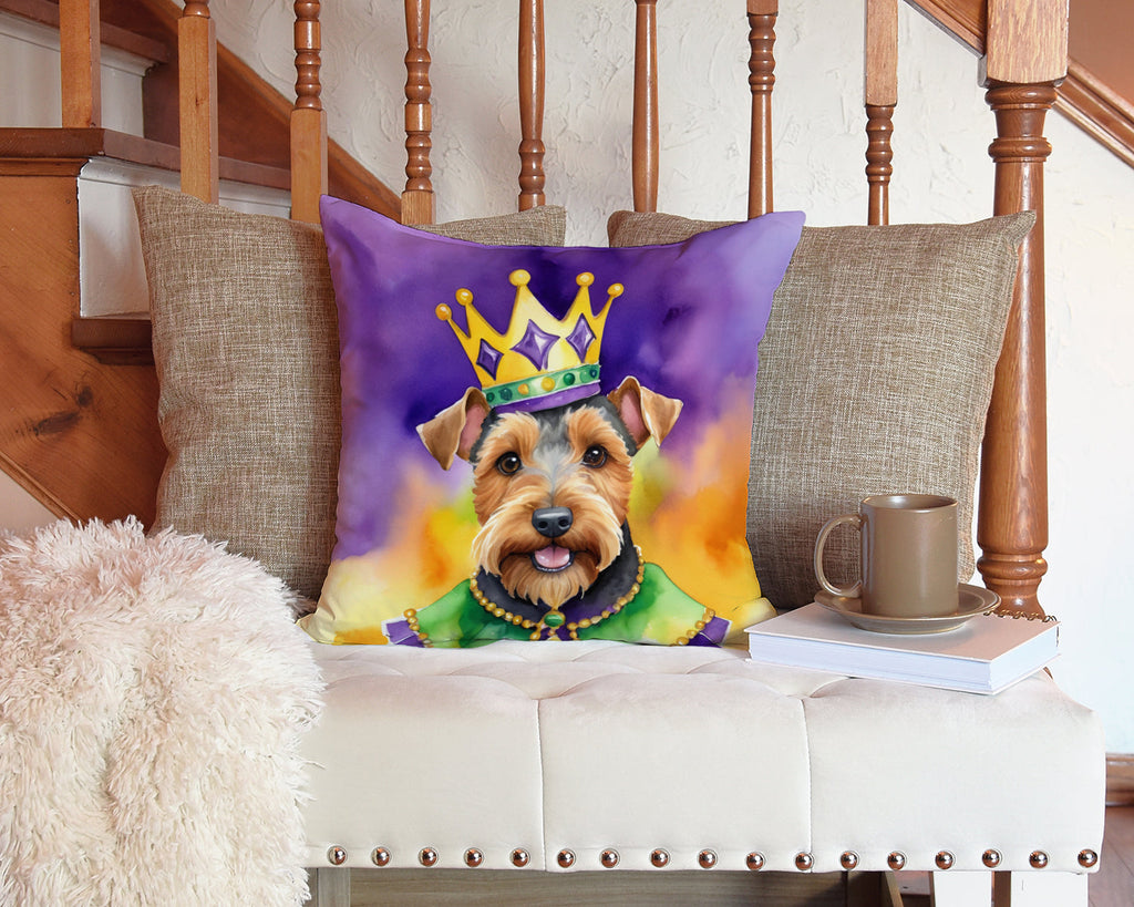 Welsh Terrier King of Mardi Gras Decorative Throw Pillow 14x14 Indoor Outdoor Accent Cushion, Fabric Cover with Insert for Sofa, Bed, Porch & Living Room