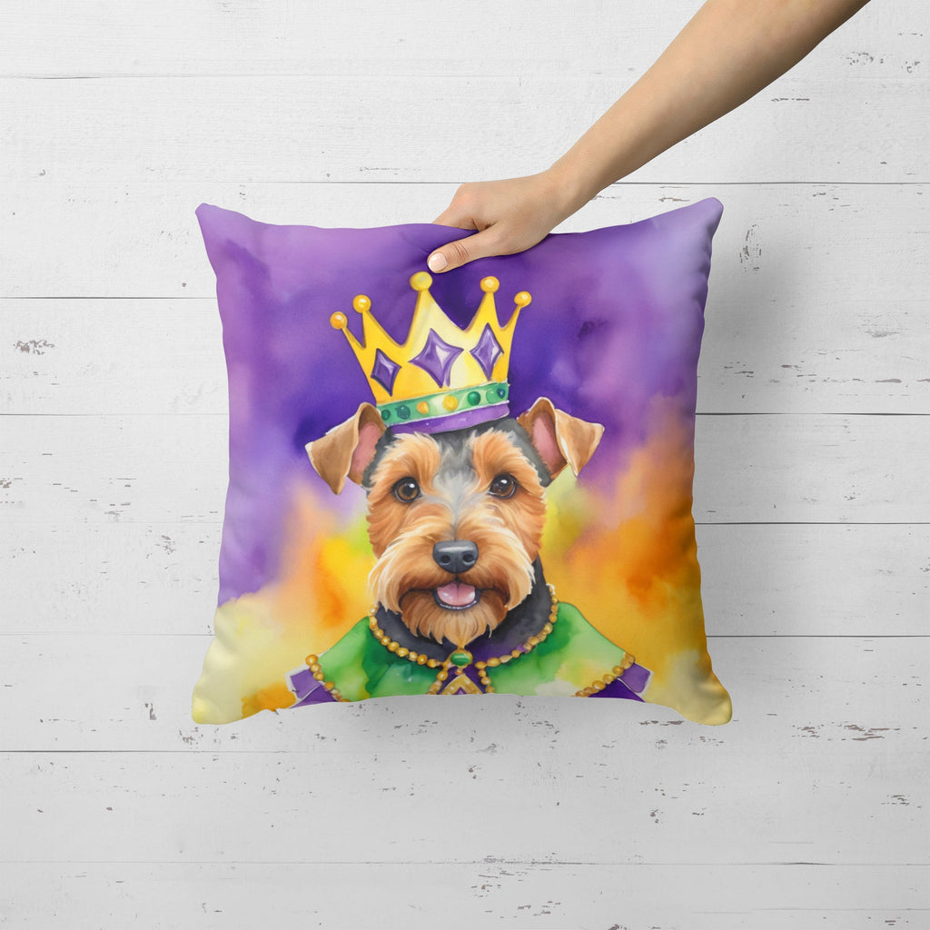 Welsh Terrier King of Mardi Gras Decorative Throw Pillow 18x18 Indoor Outdoor Accent Cushion, Fabric Cover with Insert for Sofa, Bed, Porch & Living Room