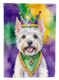Westie King of Mardi Gras House Flag 28x40 Porch Sleeve Pole Decorative Outside Yard Banner Artwork Wall Hanging, Polyester