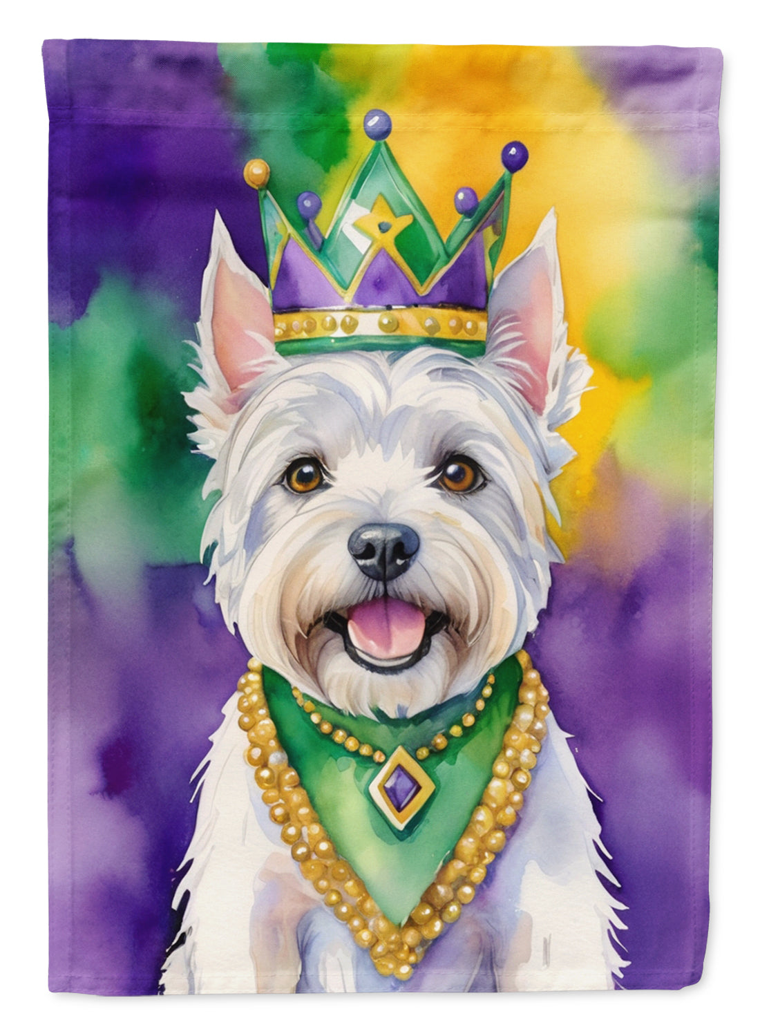 Westie King of Mardi Gras House Flag 28x40 Porch Sleeve Pole Decorative Outside Yard Banner Artwork Wall Hanging, Polyester