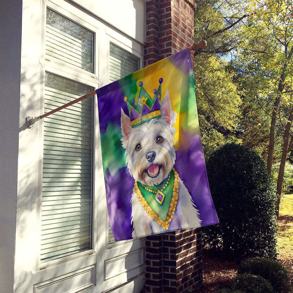 Westie King of Mardi Gras House Flag 28x40 Porch Sleeve Pole Decorative Outside Yard Banner Artwork Wall Hanging, Polyester