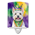 Westie King of Mardi Gras Ceramic Night Light Compact, UL-Certified, Ideal for Bedroom, Bathroom, Nursery, Hallway, Kitchen, 6x4x3, Multicolor