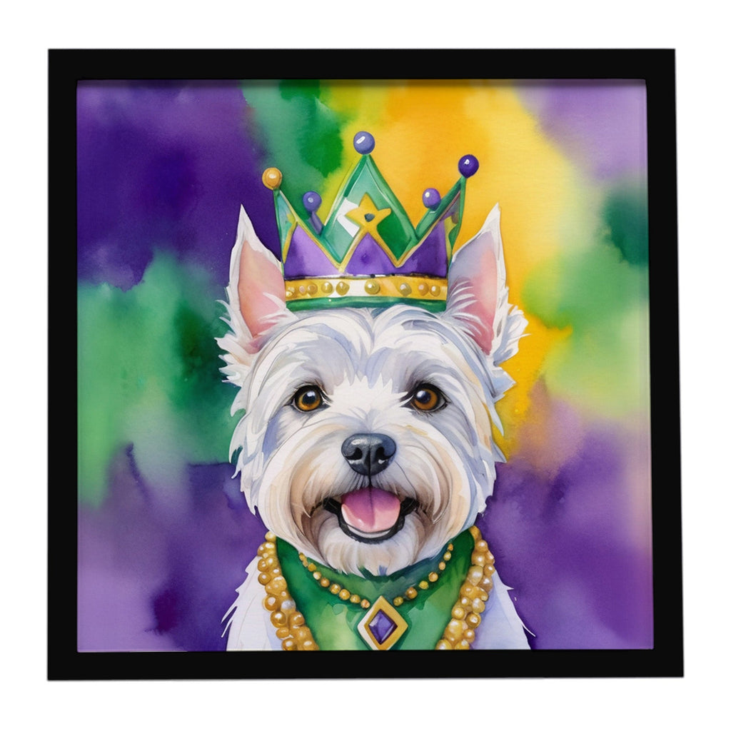 Westie King of Mardi Gras Framed Metal Print Bathroom, Kitchen, Office, Home Decor Wall Art Ready to Hang, Square, 8X8
