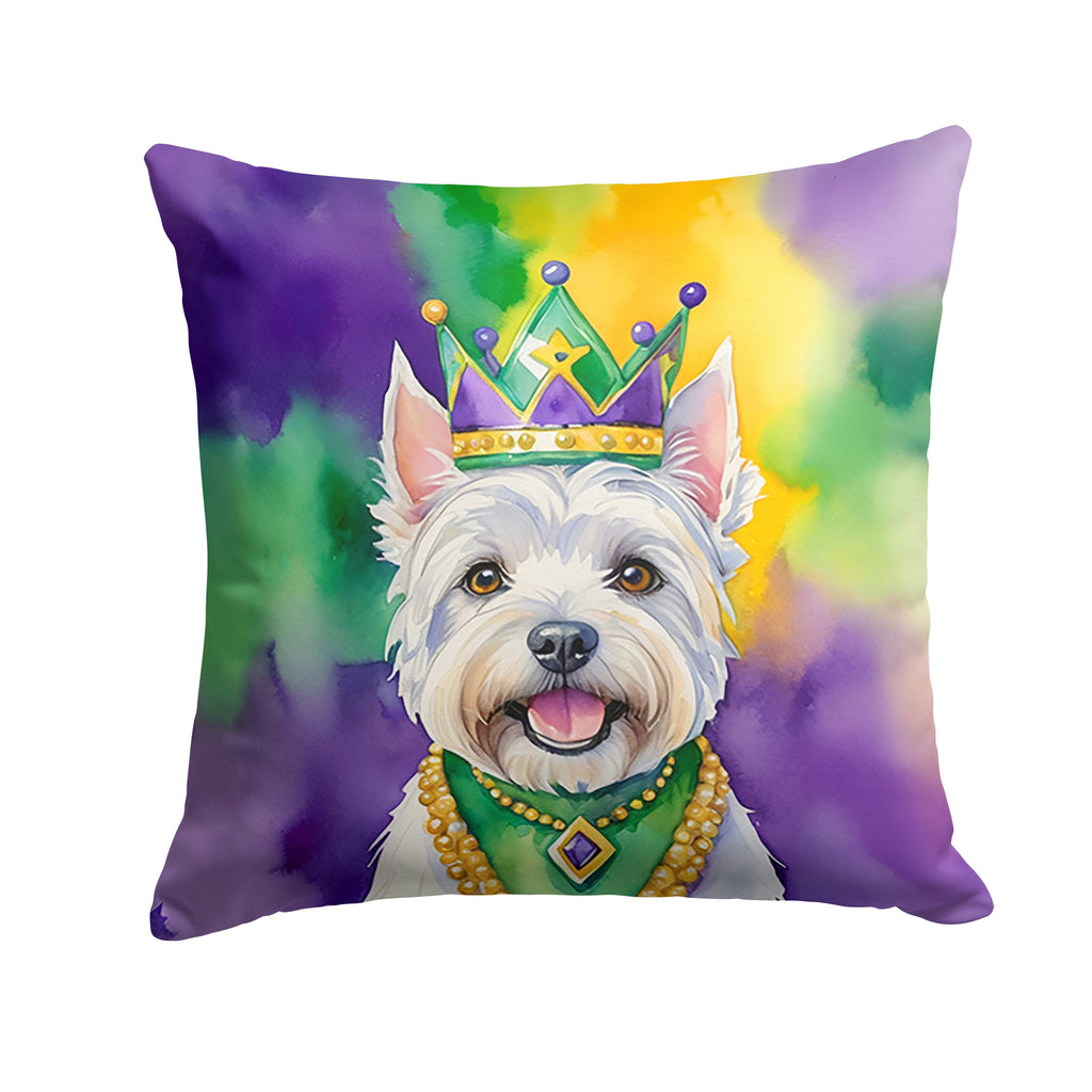 Westie King of Mardi Gras Decorative Throw Pillow 14x14 Indoor Outdoor Accent Cushion, Fabric Cover with Insert for Sofa, Bed, Porch & Living Room