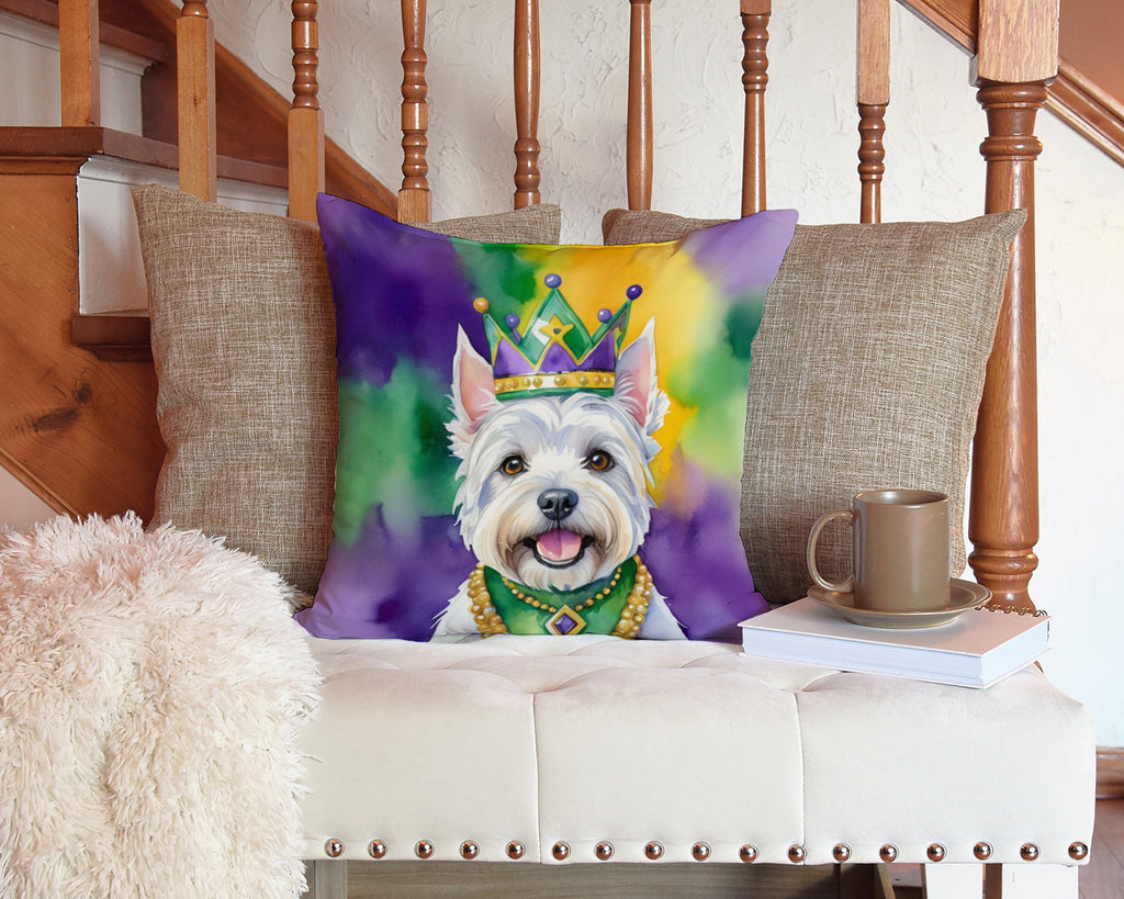 Westie King of Mardi Gras Decorative Throw Pillow 14x14 Indoor Outdoor Accent Cushion, Fabric Cover with Insert for Sofa, Bed, Porch & Living Room