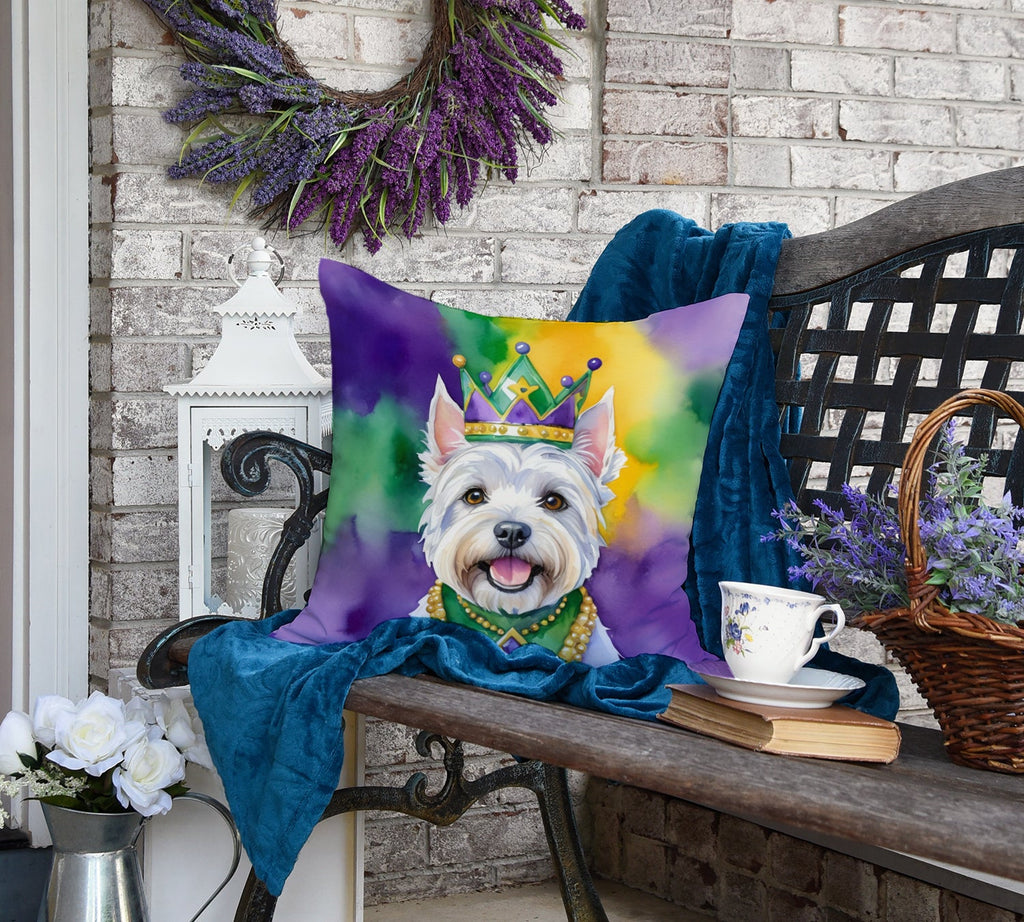 Westie King of Mardi Gras Decorative Throw Pillow 18x18 Indoor Outdoor Accent Cushion, Fabric Cover with Insert for Sofa, Bed, Porch & Living Room