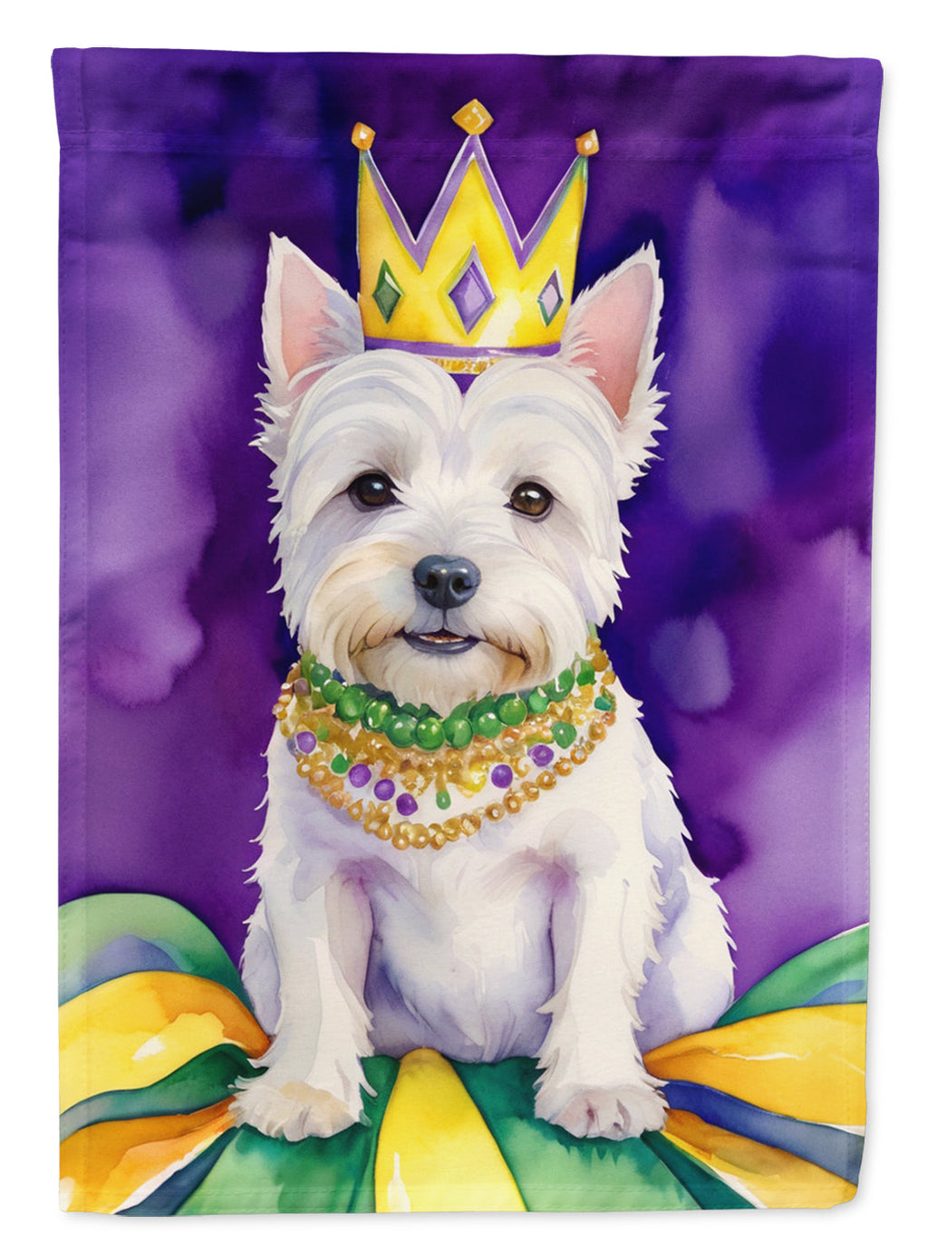 Westie King of Mardi Gras House Flag 28x40 Porch Sleeve Pole Decorative Outside Yard Banner Artwork Wall Hanging, Polyester