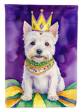 Westie King of Mardi Gras House Flag 28x40 Porch Sleeve Pole Decorative Outside Yard Banner Artwork Wall Hanging, Polyester