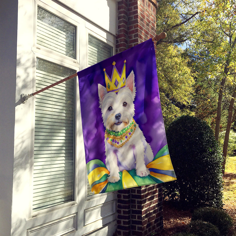 Westie King of Mardi Gras House Flag 28x40 Porch Sleeve Pole Decorative Outside Yard Banner Artwork Wall Hanging, Polyester