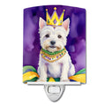 Westie King of Mardi Gras Ceramic Night Light Compact, UL-Certified, Ideal for Bedroom, Bathroom, Nursery, Hallway, Kitchen, 6x4x3, Multicolor
