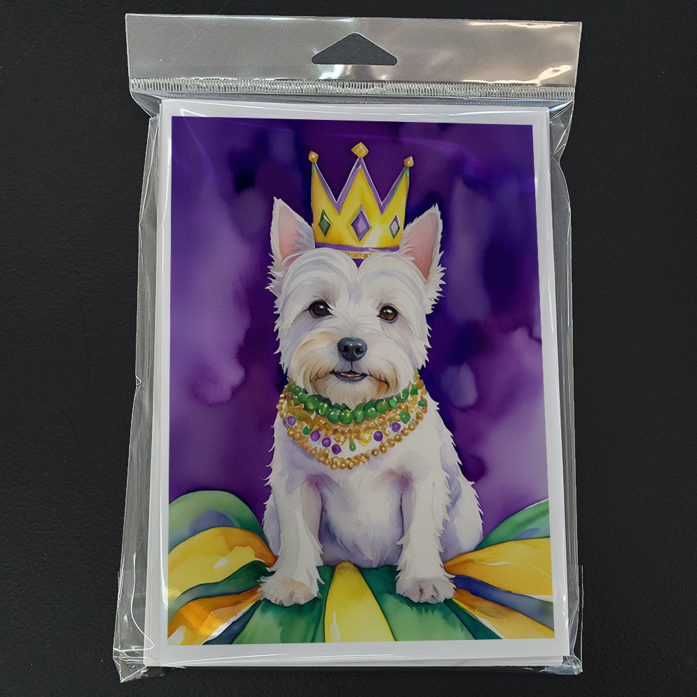 Westie King of Mardi Gras Greeting Cards Pack of 8 Blank Cards with Envelopes Whimsical A7 Size 5x7
