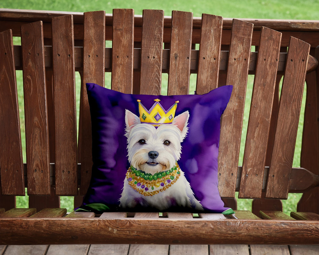Westie King of Mardi Gras Decorative Throw Pillow 14x14 Indoor Outdoor Accent Cushion, Fabric Cover with Insert for Sofa, Bed, Porch & Living Room