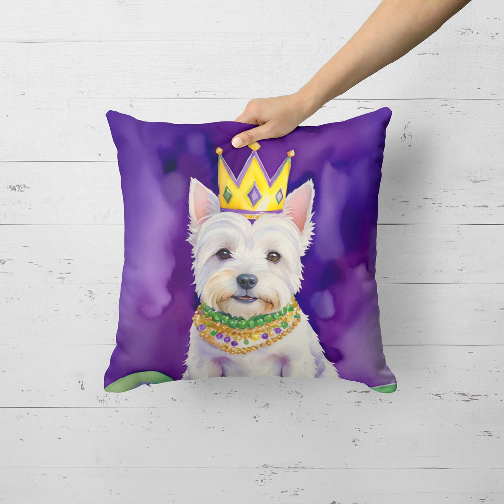 Westie King of Mardi Gras Decorative Throw Pillow 18x18 Indoor Outdoor Accent Cushion, Fabric Cover with Insert for Sofa, Bed, Porch & Living Room