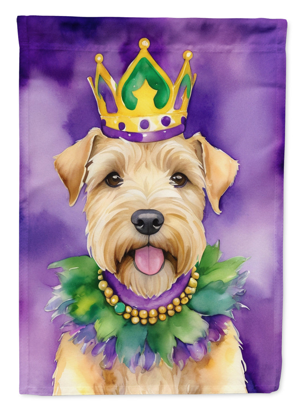 Wheaten Terrier King of Mardi Gras House Flag 28x40 Porch Sleeve Pole Decorative Outside Yard Banner Artwork Wall Hanging, Polyester