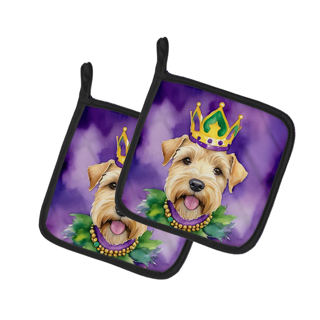 Wheaten Terrier King of Mardi Gras Pot Holder Set of 2 Heat Resistant Quilted Hot Pads 7.5 x 7.5 Inch, Insulated Kitchen Trivets for Cooking & Baking