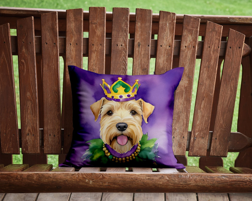 Wheaten Terrier King of Mardi Gras Decorative Throw Pillow 14x14 Indoor Outdoor Accent Cushion, Fabric Cover with Insert for Sofa, Bed, Porch & Living Room