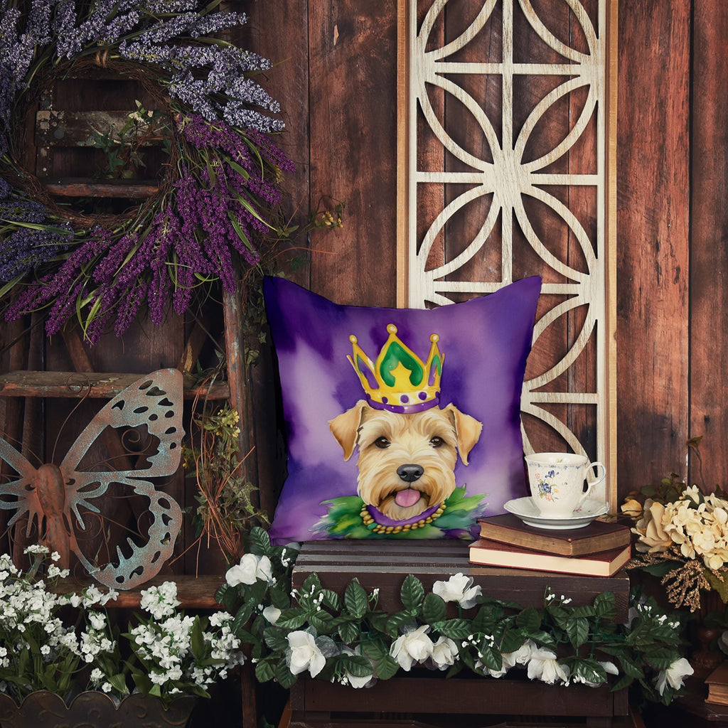 Wheaten Terrier King of Mardi Gras Decorative Throw Pillow 14x14 Indoor Outdoor Accent Cushion, Fabric Cover with Insert for Sofa, Bed, Porch & Living Room