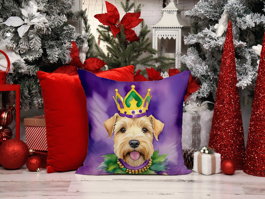 Wheaten Terrier King of Mardi Gras Decorative Throw Pillow 14x14 Indoor Outdoor Accent Cushion, Fabric Cover with Insert for Sofa, Bed, Porch & Living Room