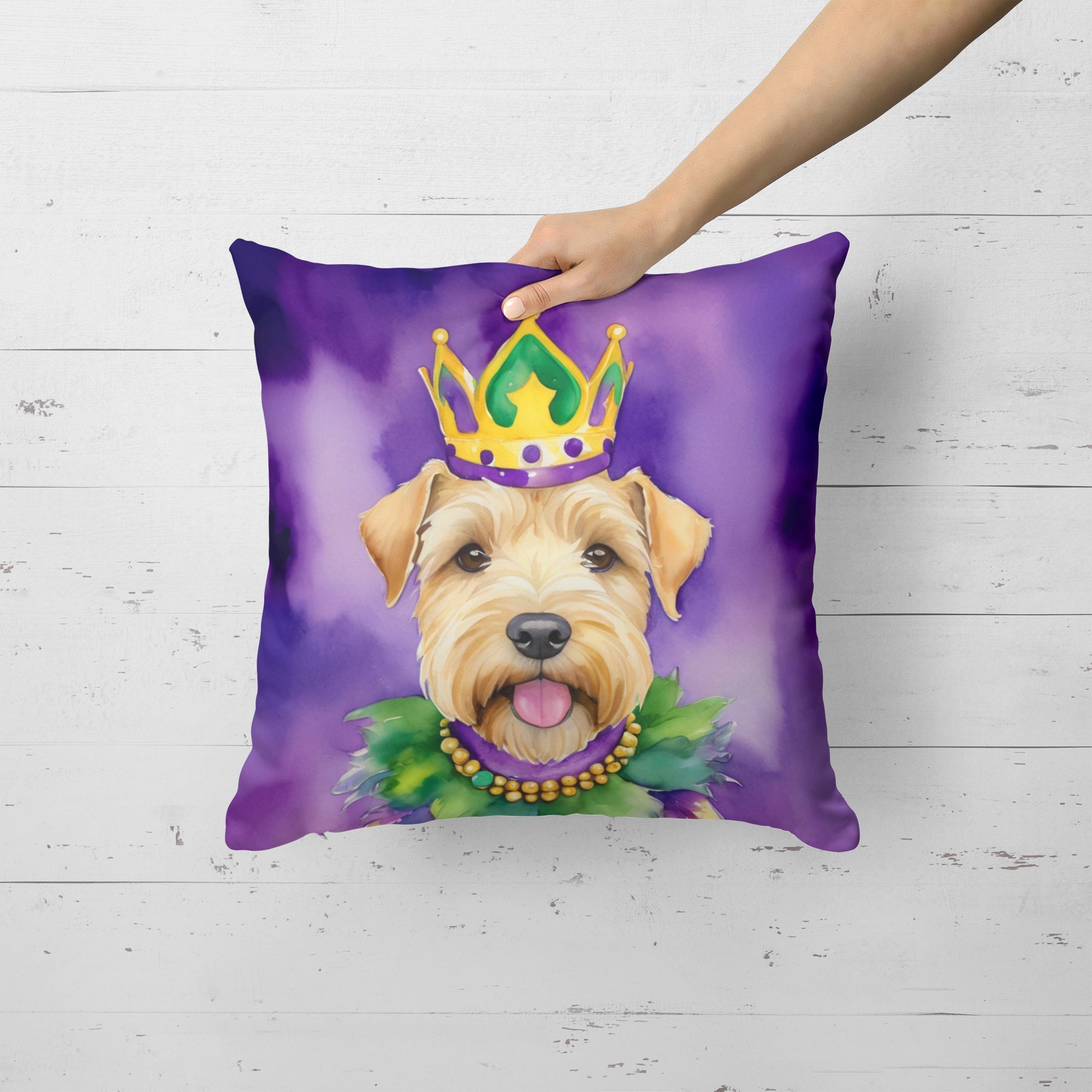 Wheaten Terrier King of Mardi Gras Decorative Throw Pillow 18x18 Indoor Outdoor Accent Cushion, Fabric Cover with Insert for Sofa, Bed, Porch & Living Room