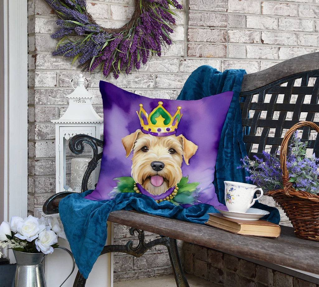 Wheaten Terrier King of Mardi Gras Decorative Throw Pillow 18x18 Indoor Outdoor Accent Cushion, Fabric Cover with Insert for Sofa, Bed, Porch & Living Room