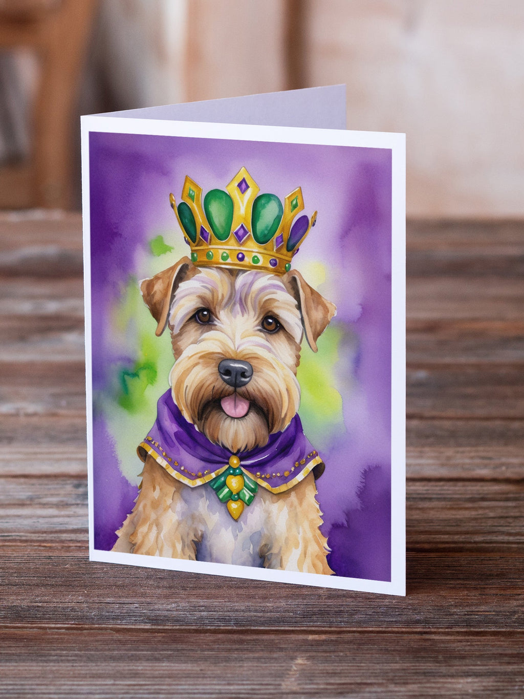 Wheaten Terrier King of Mardi Gras Greeting Cards Pack of 8 Blank Cards with Envelopes Whimsical A7 Size 5x7