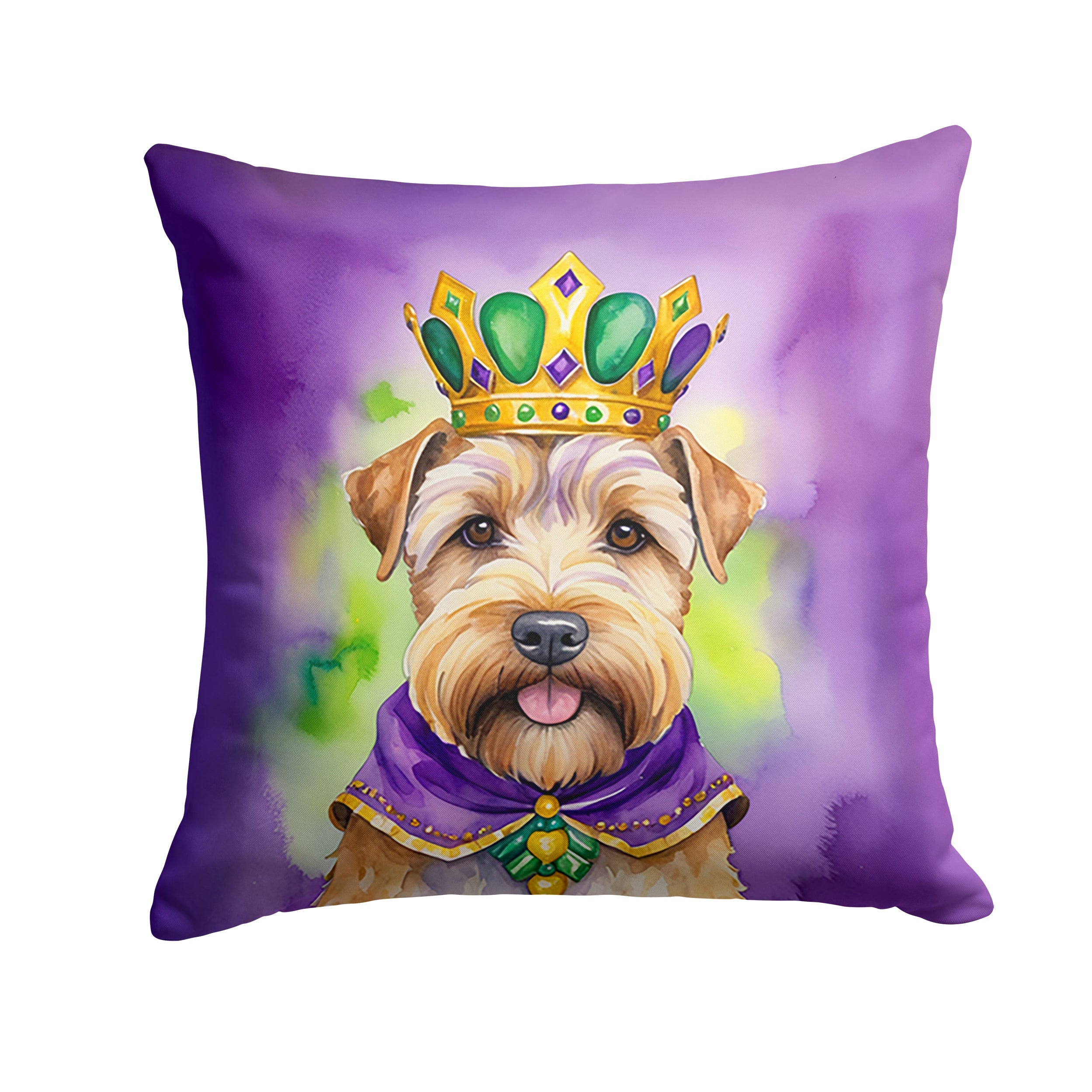 Wheaten Terrier King of Mardi Gras Decorative Throw Pillow 14x14 Indoor Outdoor Accent Cushion, Fabric Cover with Insert for Sofa, Bed, Porch & Living Room