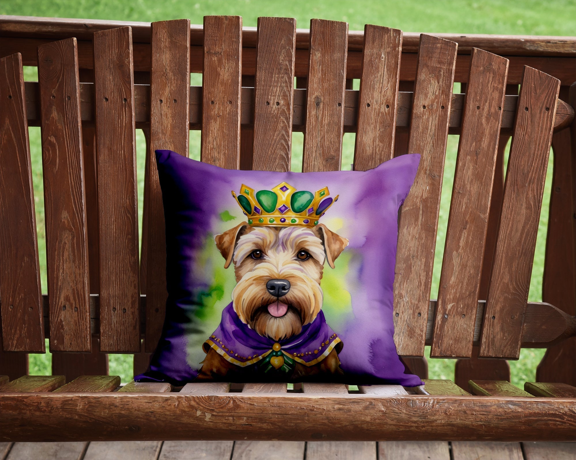 Wheaten Terrier King of Mardi Gras Decorative Throw Pillow 14x14 Indoor Outdoor Accent Cushion, Fabric Cover with Insert for Sofa, Bed, Porch & Living Room