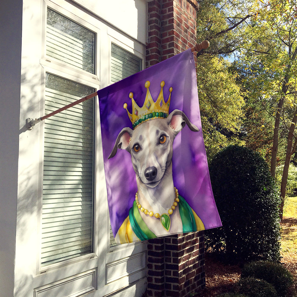 Whippet King of Mardi Gras House Flag 28x40 Porch Sleeve Pole Decorative Outside Yard Banner Artwork Wall Hanging, Polyester