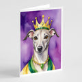 Whippet King of Mardi Gras Greeting Cards Pack of 8 Blank Cards with Envelopes Whimsical A7 Size 5x7