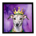 Whippet King of Mardi Gras Framed Metal Print Bathroom, Kitchen, Office, Home Decor Wall Art Ready to Hang, Square, 8X8