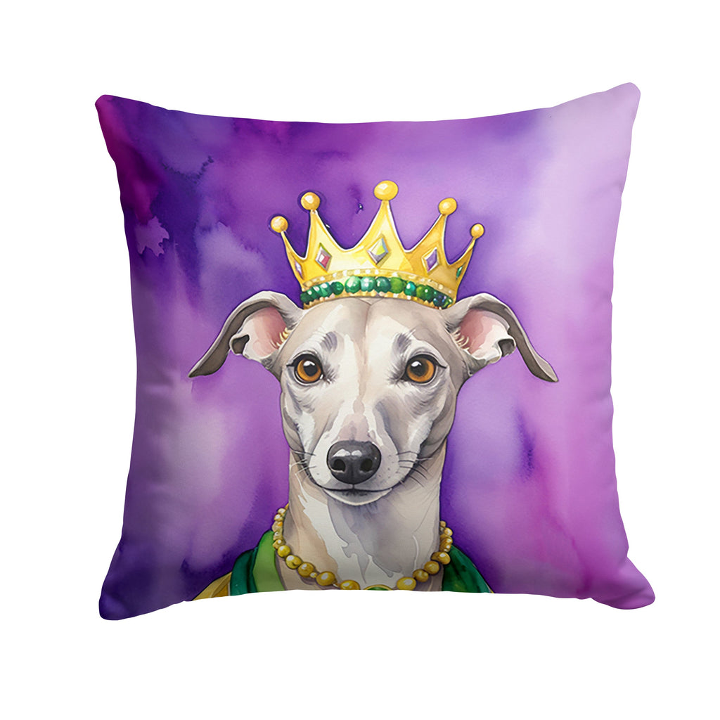Whippet King of Mardi Gras Decorative Throw Pillow 18x18 Indoor Outdoor Accent Cushion, Fabric Cover with Insert for Sofa, Bed, Porch & Living Room
