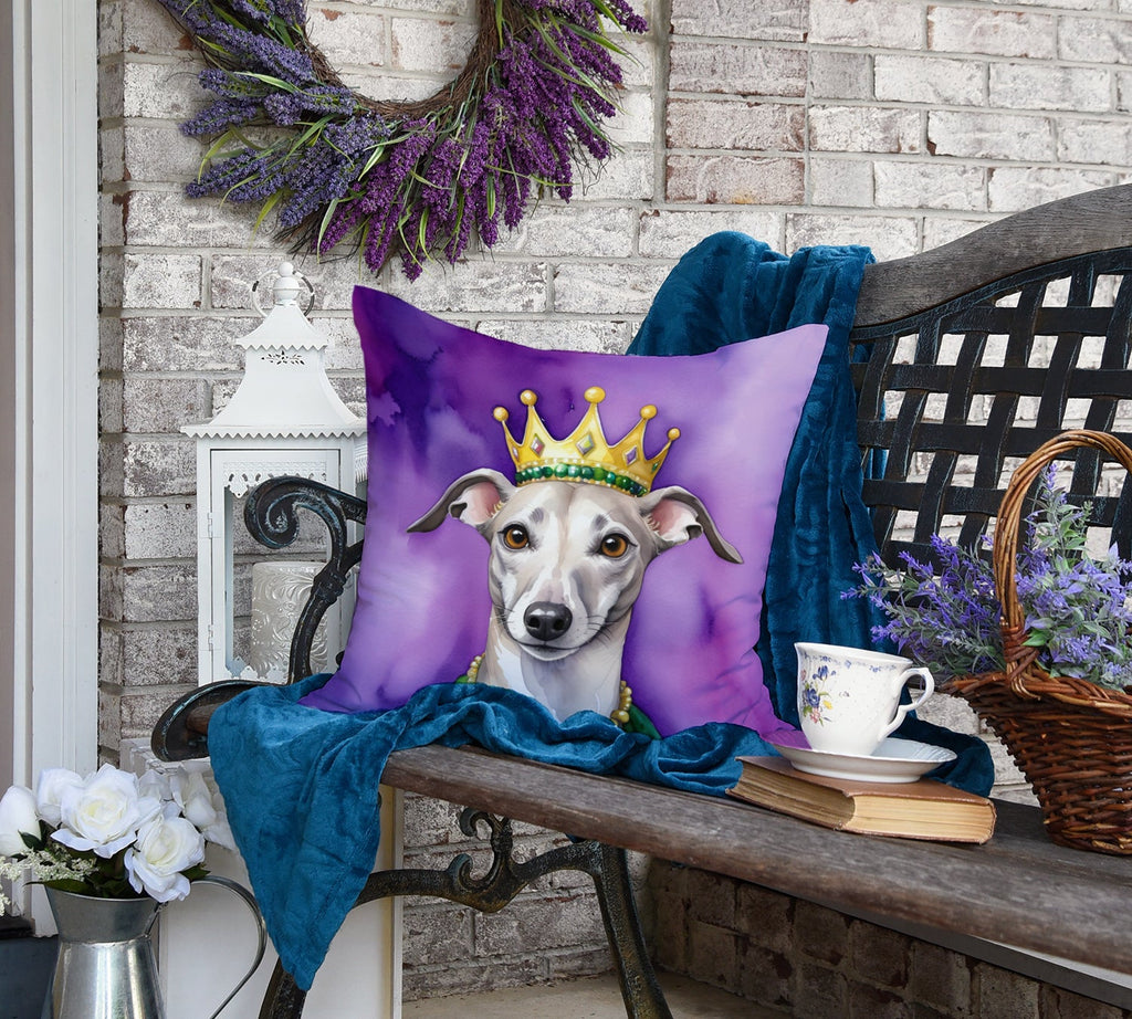Whippet King of Mardi Gras Decorative Throw Pillow 18x18 Indoor Outdoor Accent Cushion, Fabric Cover with Insert for Sofa, Bed, Porch & Living Room