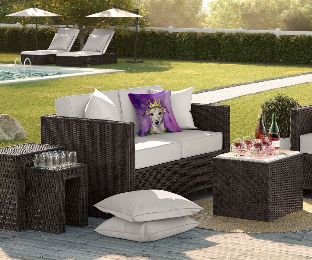 Whippet King of Mardi Gras Decorative Throw Pillow 18x18 Indoor Outdoor Accent Cushion, Fabric Cover with Insert for Sofa, Bed, Porch & Living Room