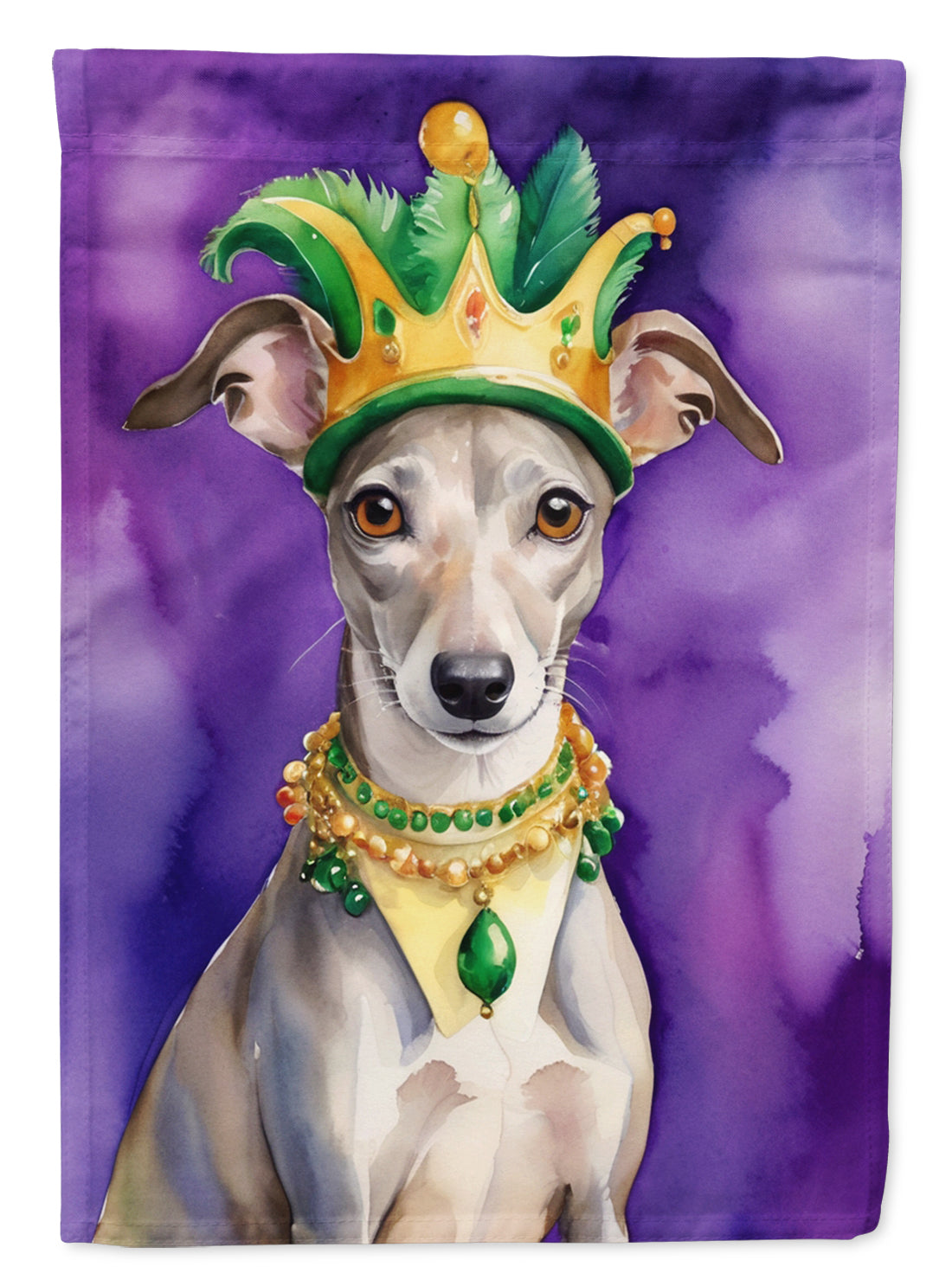 Whippet King of Mardi Gras House Flag 28x40 Porch Sleeve Pole Decorative Outside Yard Banner Artwork Wall Hanging, Polyester