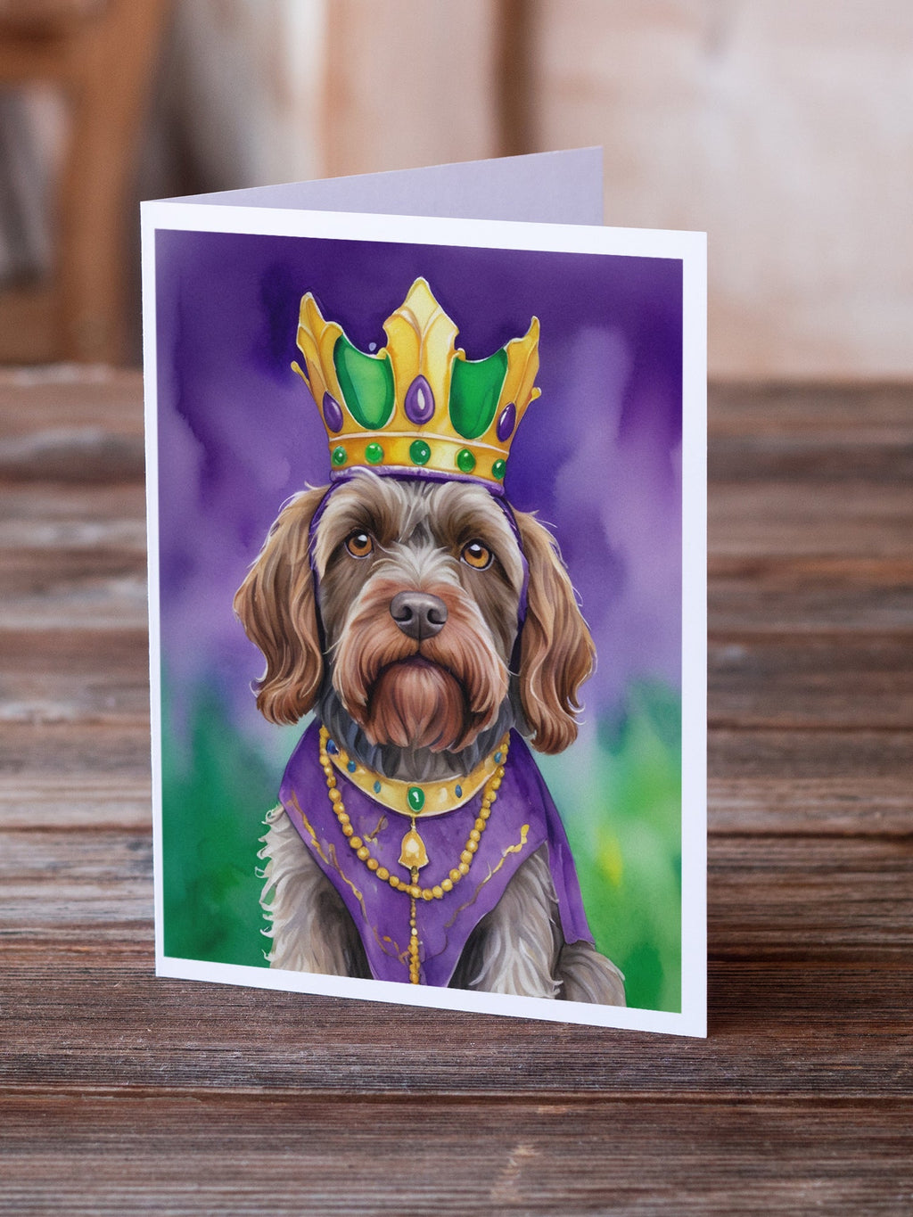 Wirehaired Pointing Griffon King of Mardi Gras Greeting Cards Pack of 8 Blank Cards with Envelopes Whimsical A7 Size 5x7