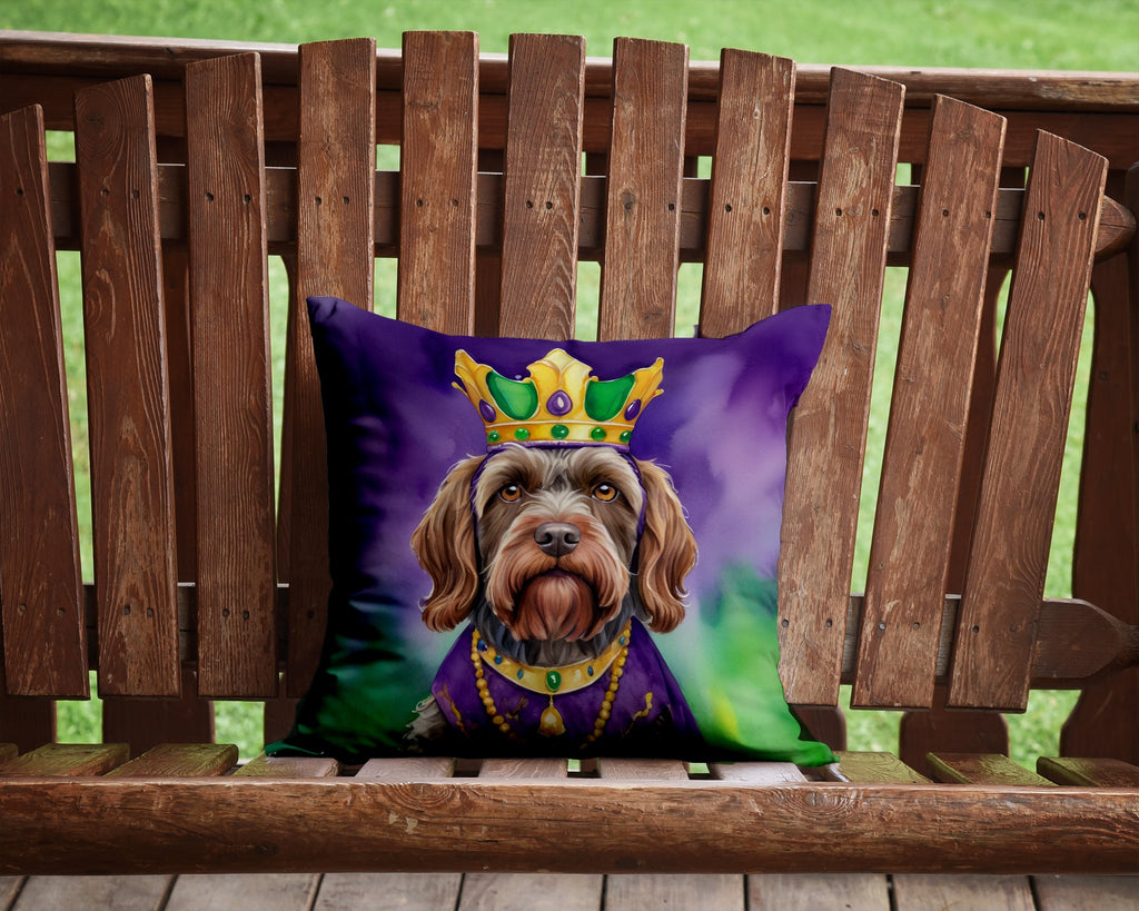 Wirehaired Pointing Griffon King of Mardi Gras Decorative Throw Pillow 14x14 Indoor Outdoor Accent Cushion, Fabric Cover with Insert for Sofa, Bed, Porch & Living Room