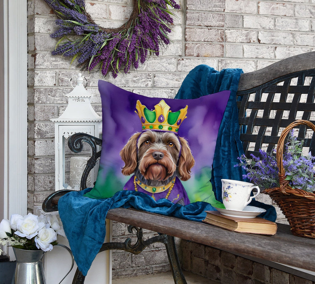 Wirehaired Pointing Griffon King of Mardi Gras Decorative Throw Pillow 18x18 Indoor Outdoor Accent Cushion, Fabric Cover with Insert for Sofa, Bed, Porch & Living Room