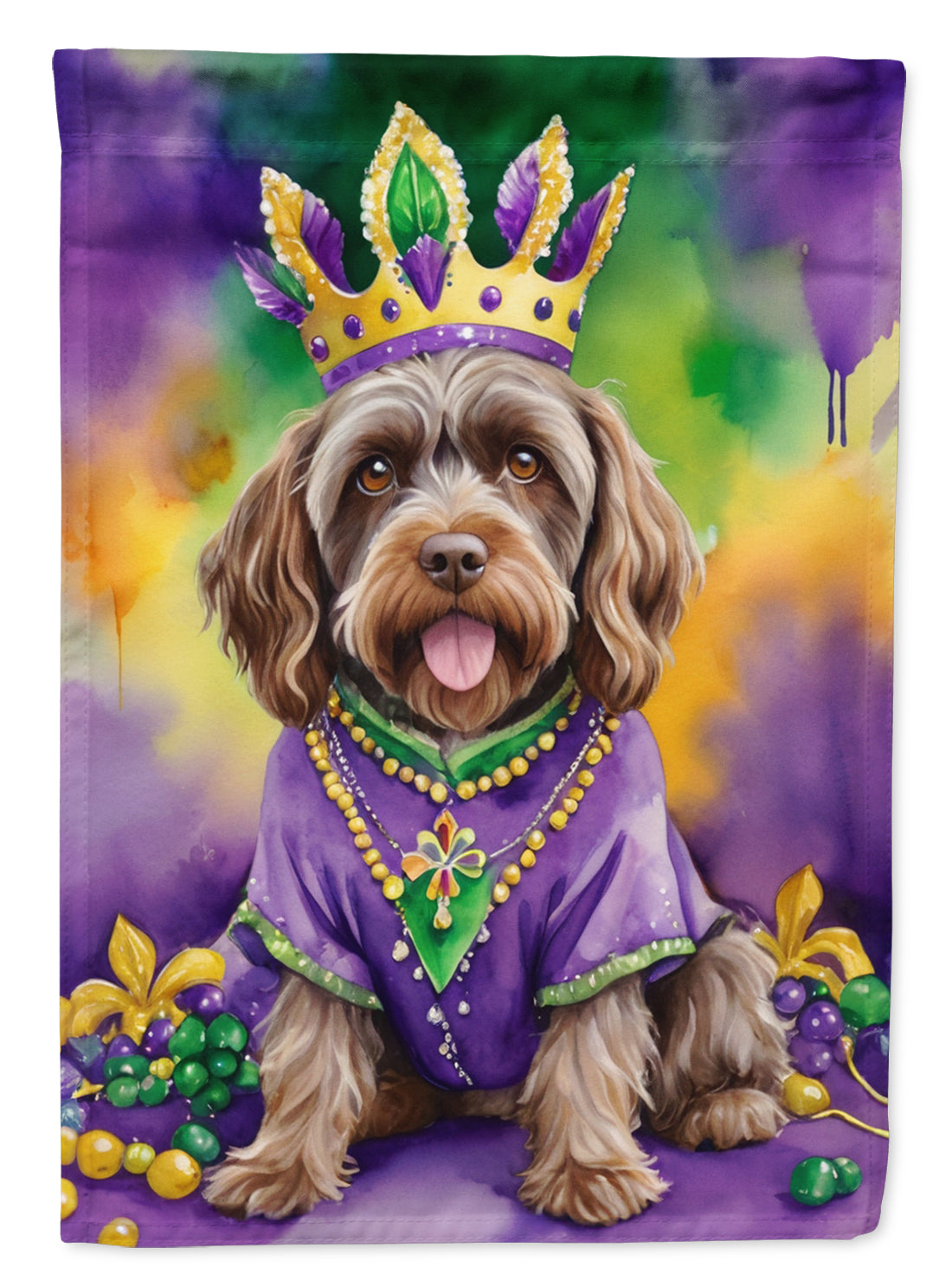 Wirehaired Pointing Griffon King of Mardi Gras House Flag 28x40 Porch Sleeve Pole Decorative Outside Yard Banner Artwork Wall Hanging, Polyester