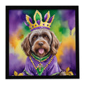 Wirehaired Pointing Griffon King of Mardi Gras Framed Metal Print Bathroom, Kitchen, Office, Home Decor Wall Art Ready to Hang, Square, 8X8