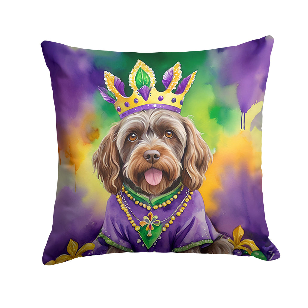Wirehaired Pointing Griffon King of Mardi Gras Decorative Throw Pillow 14x14 Indoor Outdoor Accent Cushion, Fabric Cover with Insert for Sofa, Bed, Porch & Living Room
