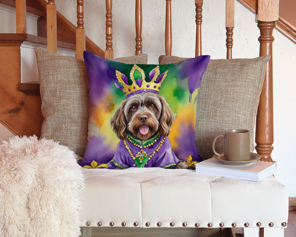 Wirehaired Pointing Griffon King of Mardi Gras Decorative Throw Pillow 14x14 Indoor Outdoor Accent Cushion, Fabric Cover with Insert for Sofa, Bed, Porch & Living Room