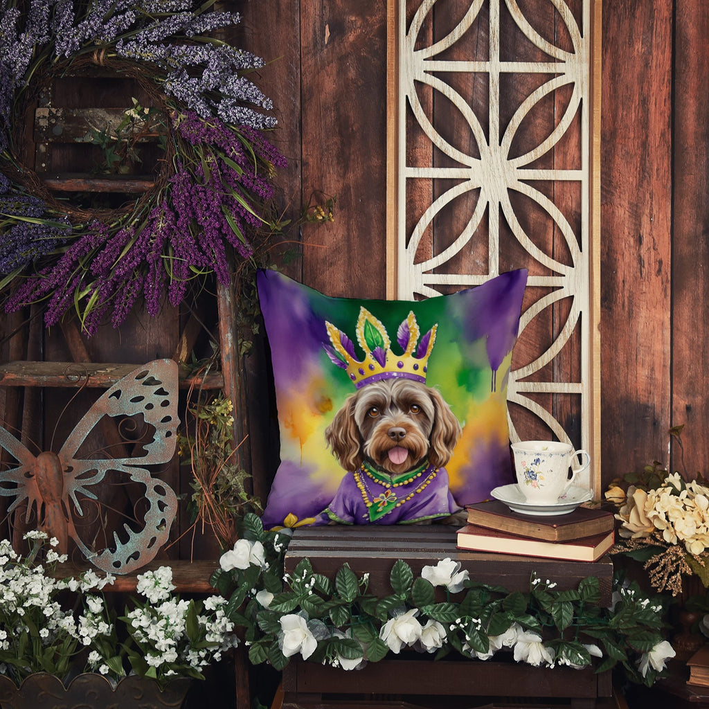 Wirehaired Pointing Griffon King of Mardi Gras Decorative Throw Pillow 14x14 Indoor Outdoor Accent Cushion, Fabric Cover with Insert for Sofa, Bed, Porch & Living Room