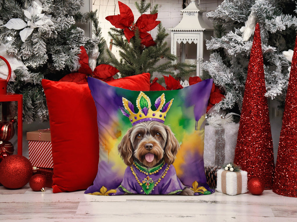 Wirehaired Pointing Griffon King of Mardi Gras Decorative Throw Pillow 14x14 Indoor Outdoor Accent Cushion, Fabric Cover with Insert for Sofa, Bed, Porch & Living Room