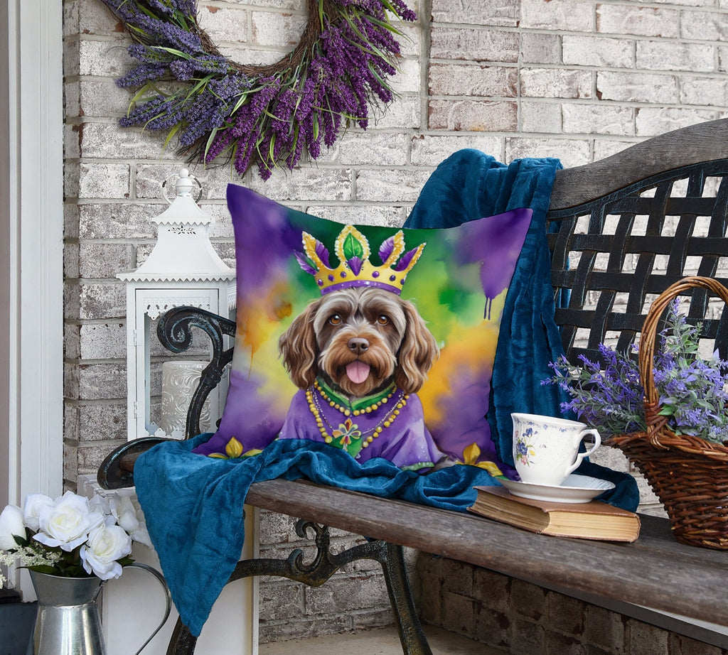 Wirehaired Pointing Griffon King of Mardi Gras Decorative Throw Pillow 18x18 Indoor Outdoor Accent Cushion, Fabric Cover with Insert for Sofa, Bed, Porch & Living Room
