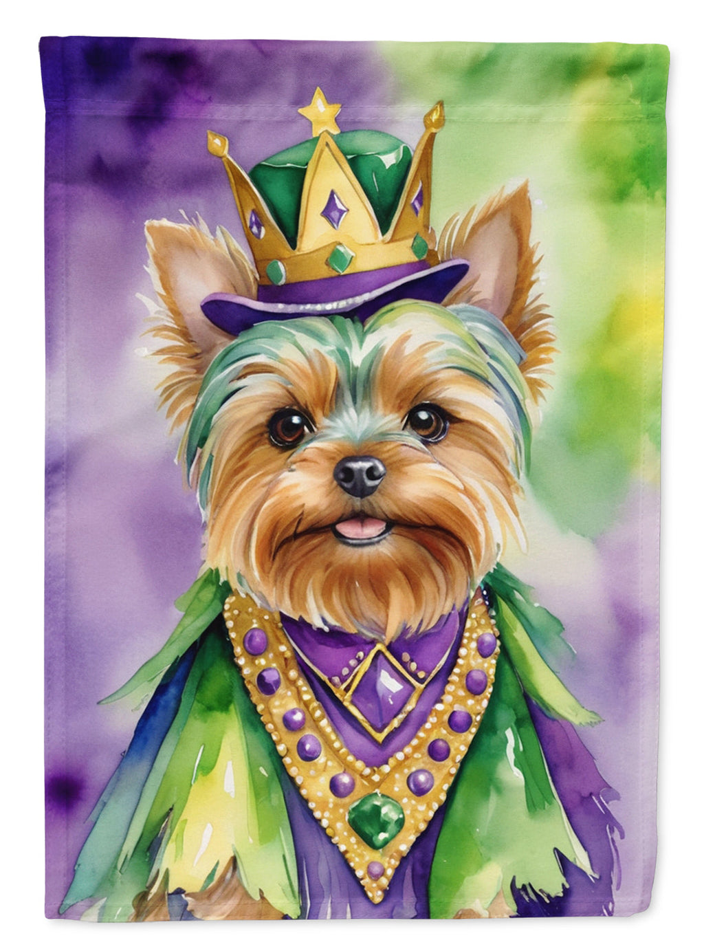 Yorkshire Terrier King of Mardi Gras House Flag 28x40 Porch Sleeve Pole Decorative Outside Yard Banner Artwork Wall Hanging, Polyester