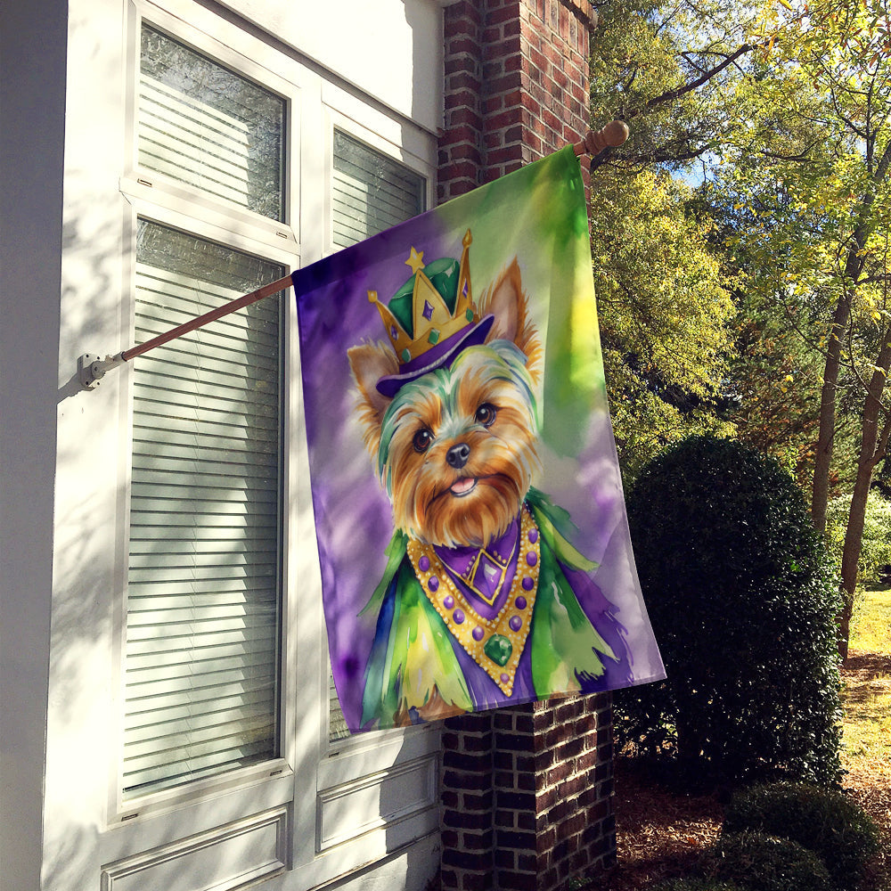 Yorkshire Terrier King of Mardi Gras House Flag 28x40 Porch Sleeve Pole Decorative Outside Yard Banner Artwork Wall Hanging, Polyester