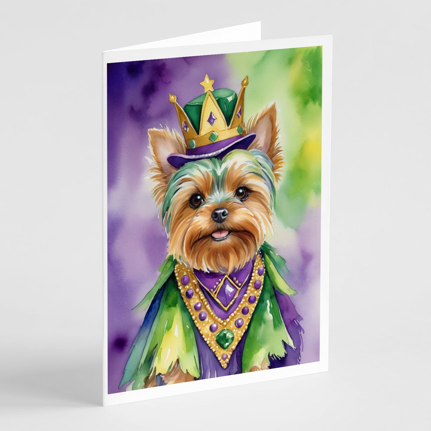 Yorkshire Terrier King of Mardi Gras Greeting Cards Pack of 8 Blank Cards with Envelopes Whimsical A7 Size 5x7