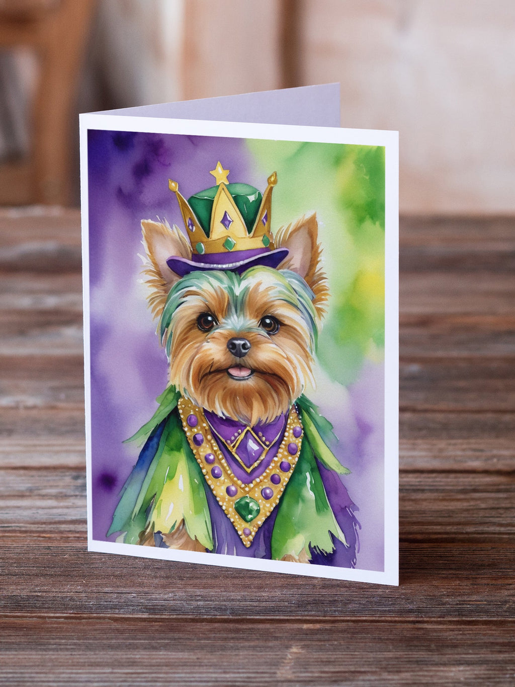 Yorkshire Terrier King of Mardi Gras Greeting Cards Pack of 8 Blank Cards with Envelopes Whimsical A7 Size 5x7